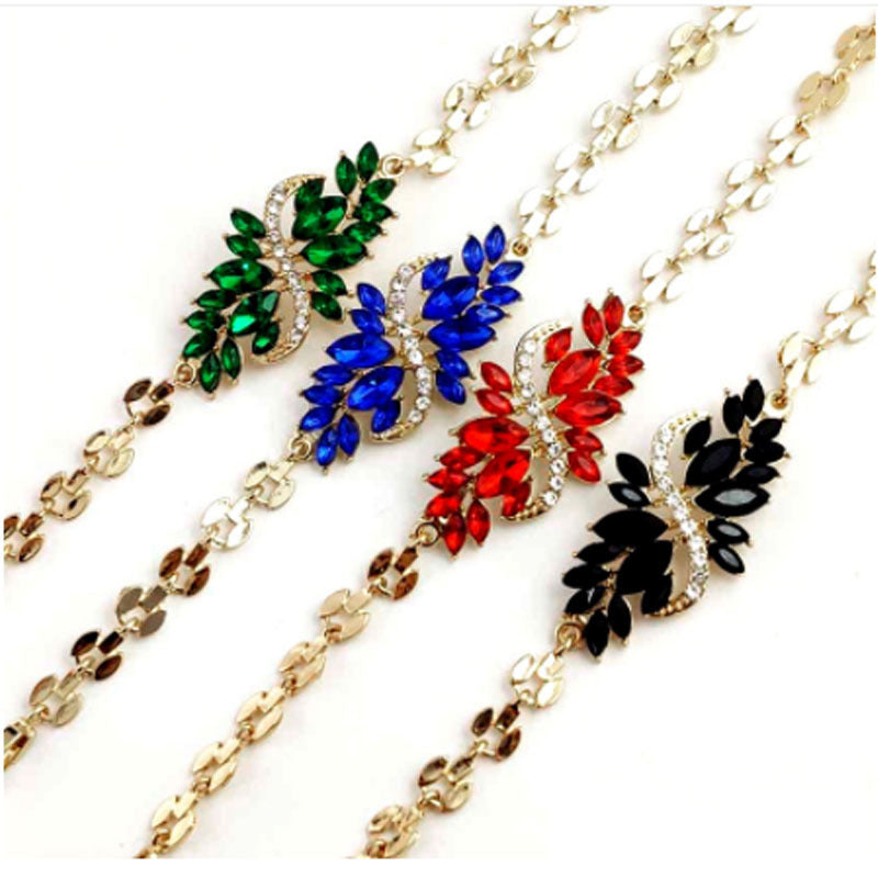 S Shape Red Zinc Alloy Bracelet With Rhinestones, Electroplated Finish And Resin Pendant For Women