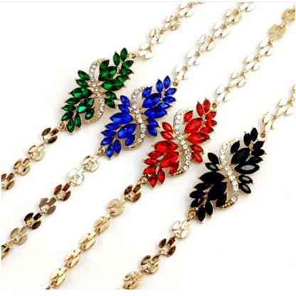 S Shape Red Zinc Alloy Bracelet With Rhinestones, Electroplated Finish And Resin Pendant For Women