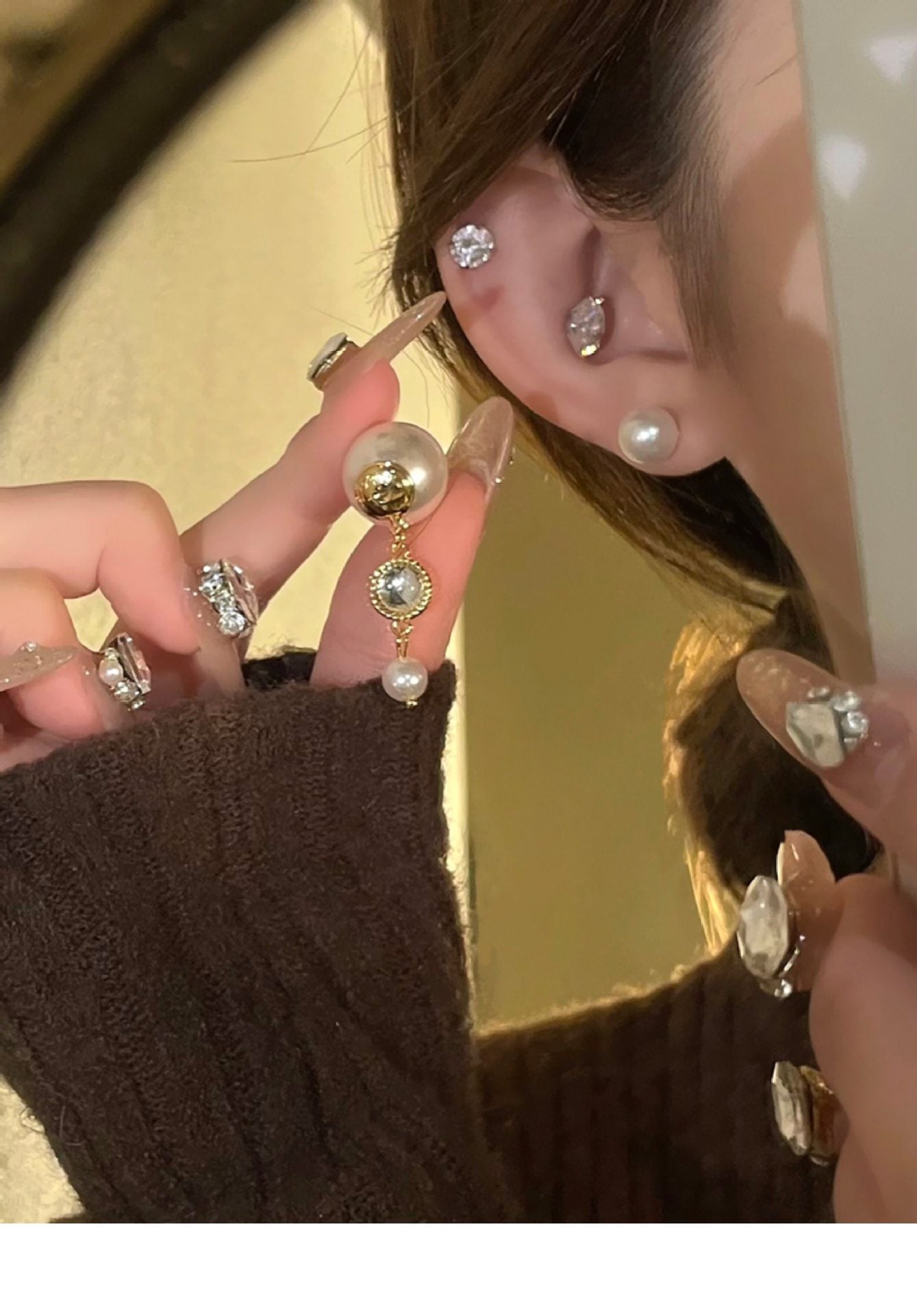 Handmade Round Gold Stud Earrings For Women With 304 Stainless Steel Alloy Posts