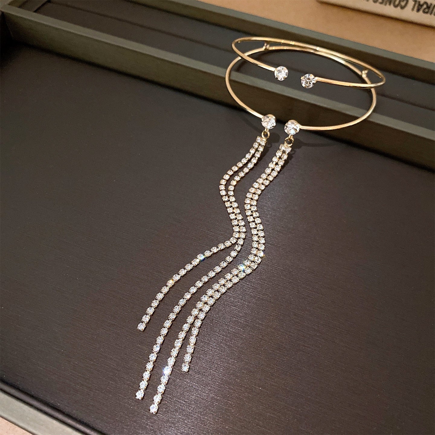 Simple Style Tassel Copper Bangle For Women With Rhinestone Inlay