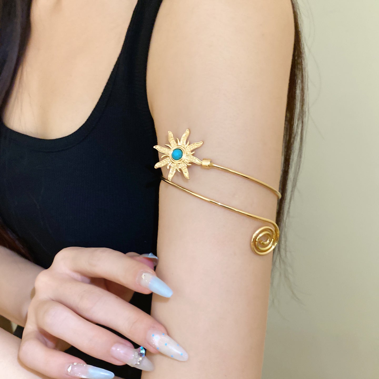 Simple Style Tassel Copper Bangle For Women With Rhinestone Inlay