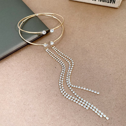 Simple Style Tassel Copper Bangle For Women With Rhinestone Inlay