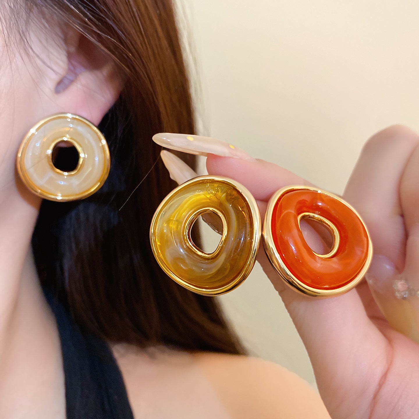 Handmade Geometric Gold Acrylic Stud Earrings With 304 Stainless Steel Posts For Women