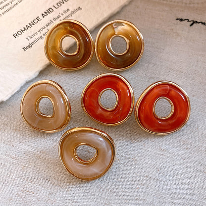 Handmade Geometric Gold Acrylic Stud Earrings With 304 Stainless Steel Posts For Women