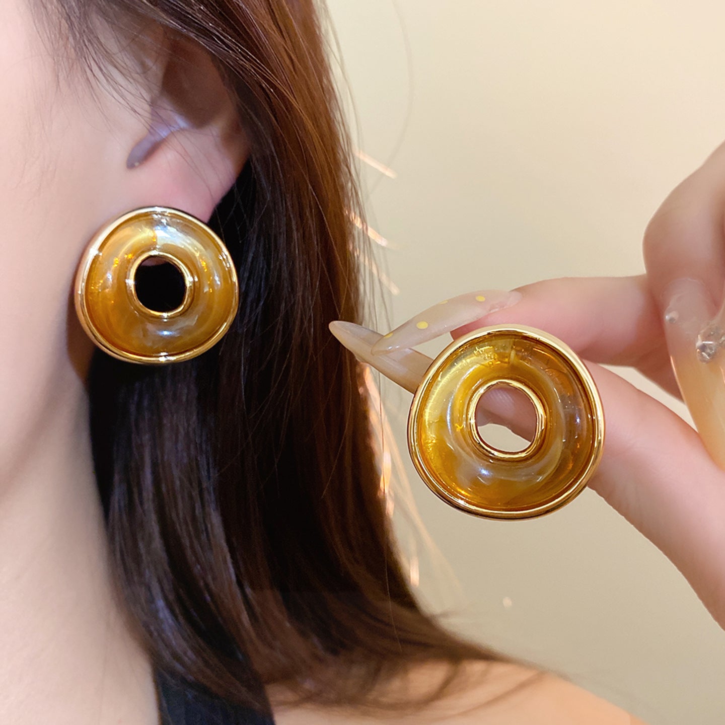 Handmade Geometric Gold Acrylic Stud Earrings With 304 Stainless Steel Posts For Women