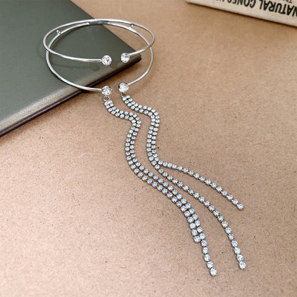 Simple Style Tassel Copper Bangle For Women With Rhinestone Inlay