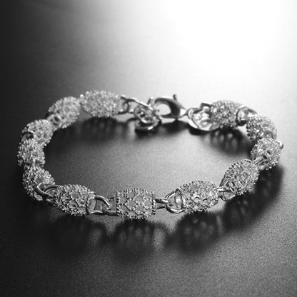 Flowers Bracelet For Unisex, Silver Plated Zinc Alloy With Electroplated Gold Finish