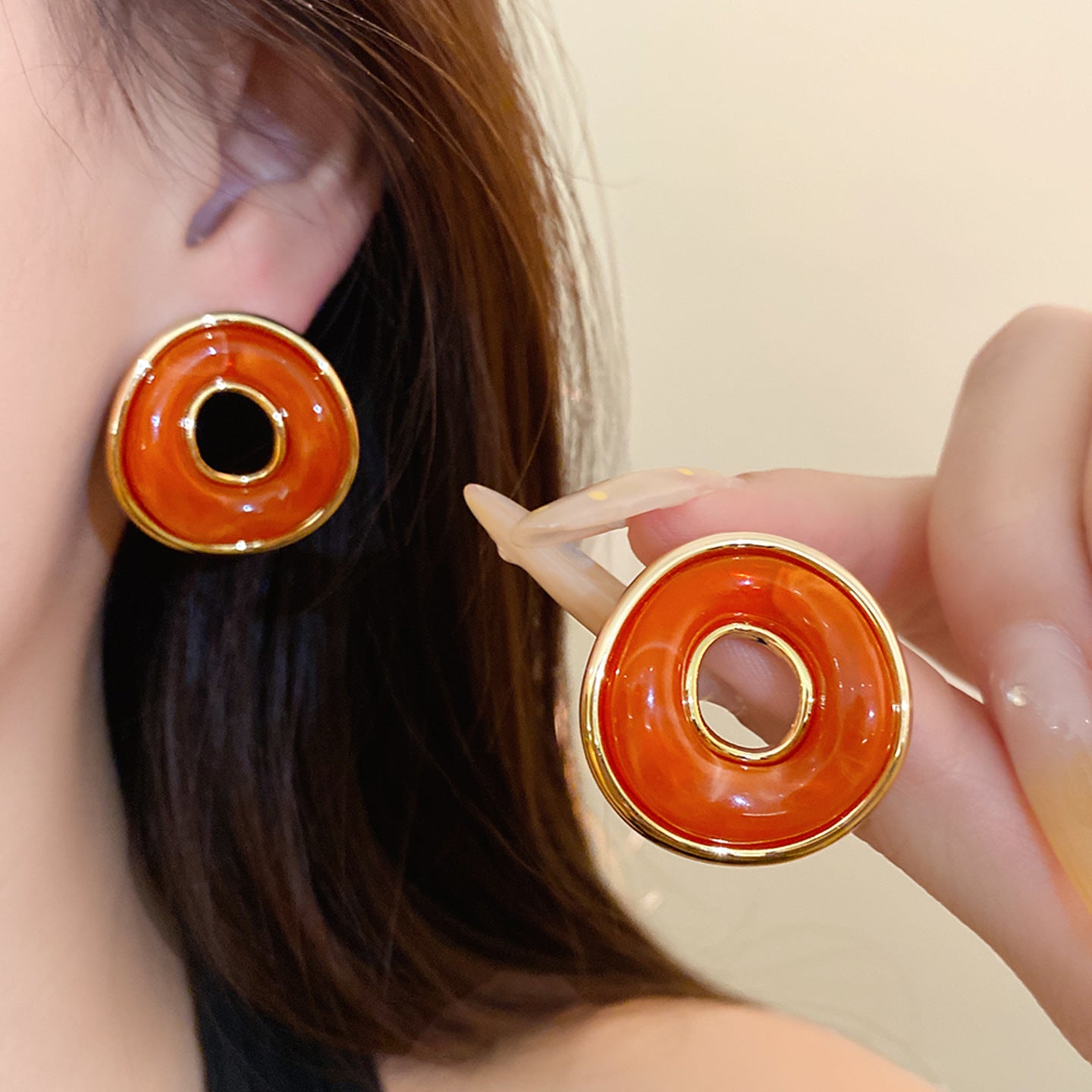 Handmade Geometric Gold Acrylic Stud Earrings With 304 Stainless Steel Posts For Women