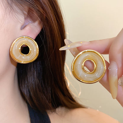 Handmade Geometric Gold Acrylic Stud Earrings With 304 Stainless Steel Posts For Women