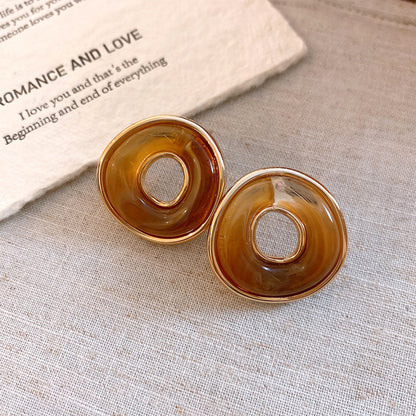 Handmade Geometric Gold Acrylic Stud Earrings With 304 Stainless Steel Posts For Women