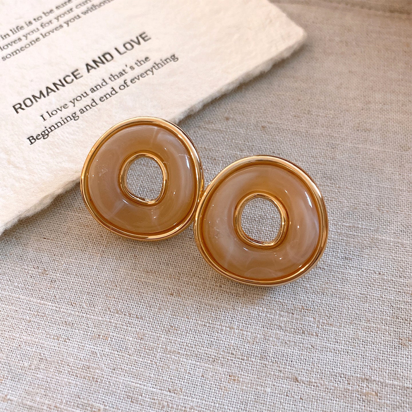 Handmade Geometric Gold Acrylic Stud Earrings With 304 Stainless Steel Posts For Women