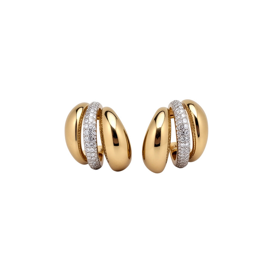 C Shape Stud Earrings For Women In Gold Alloy Featuring Rhinestones With 304 Stainless Steel Ear Pins