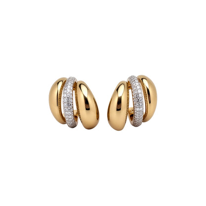 C Shape Stud Earrings For Women In Gold Alloy Featuring Rhinestones With 304 Stainless Steel Ear Pins