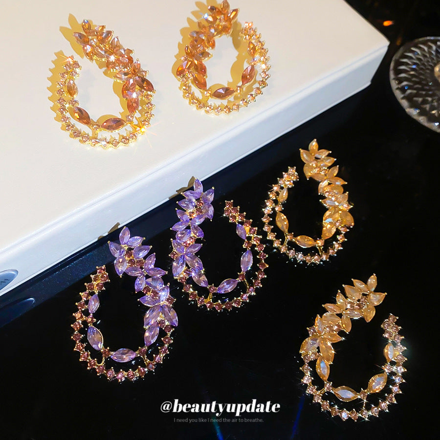 Gold Water Droplets Stud Earrings For Women Featuring Alloy And 304 Stainless Steel With Rhinestone Inlay