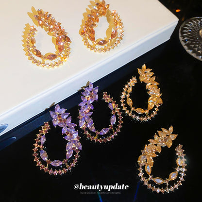 Gold Water Droplets Stud Earrings For Women Featuring Alloy And 304 Stainless Steel With Rhinestone Inlay