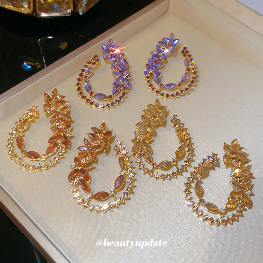 Gold Water Droplets Stud Earrings For Women Featuring Alloy And 304 Stainless Steel With Rhinestone Inlay