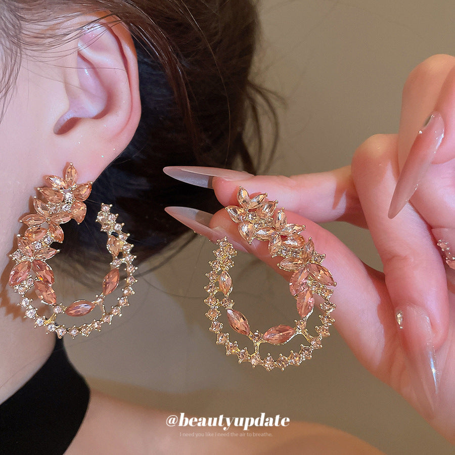Gold Water Droplets Stud Earrings For Women Featuring Alloy And 304 Stainless Steel With Rhinestone Inlay