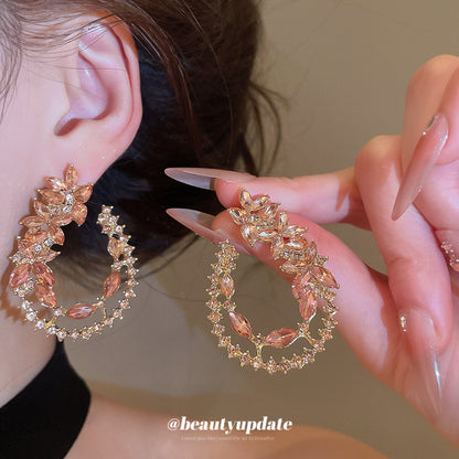 Gold Water Droplets Stud Earrings For Women Featuring Alloy And 304 Stainless Steel With Rhinestone Inlay