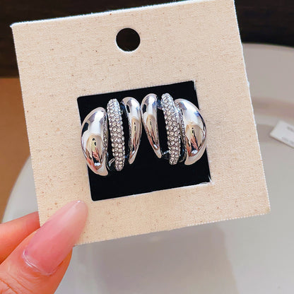 C Shape Stud Earrings For Women In Gold Alloy Featuring Rhinestones With 304 Stainless Steel Ear Pins