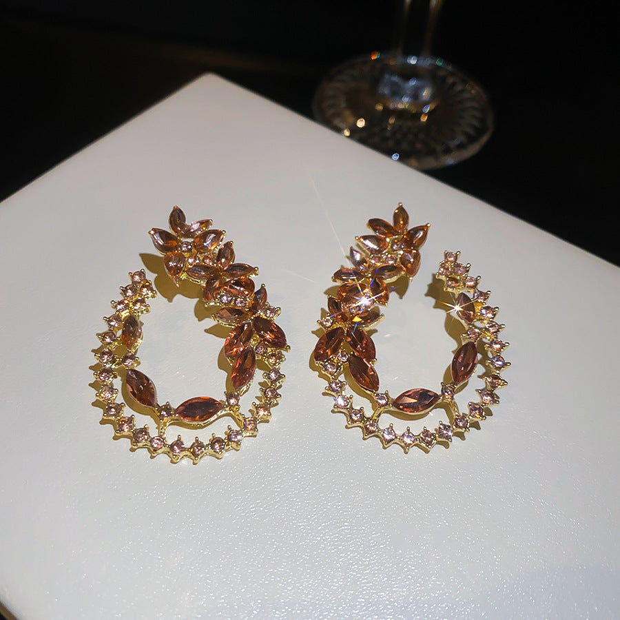 Gold Water Droplets Stud Earrings For Women Featuring Alloy And 304 Stainless Steel With Rhinestone Inlay