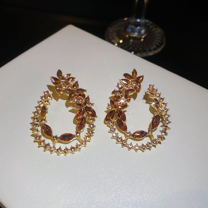 Gold Water Droplets Stud Earrings For Women Featuring Alloy And 304 Stainless Steel With Rhinestone Inlay