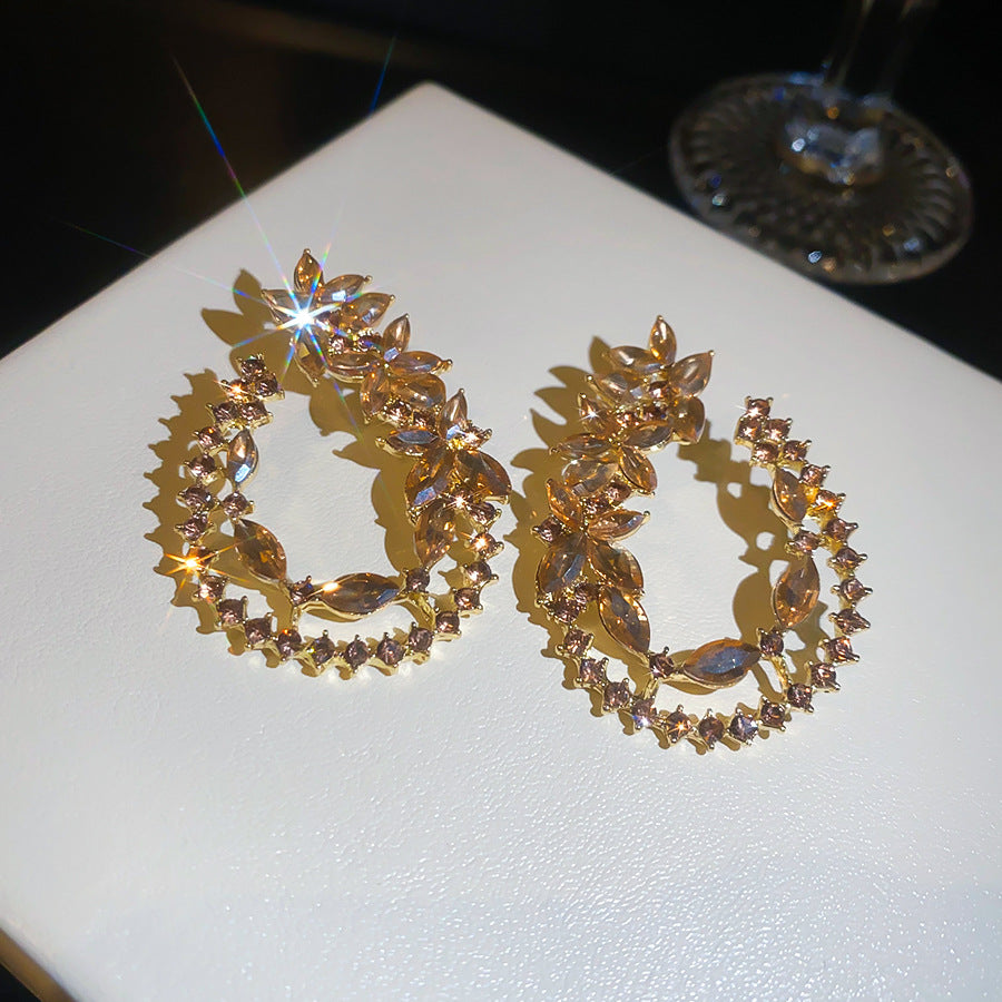 Gold Water Droplets Stud Earrings For Women Featuring Alloy And 304 Stainless Steel With Rhinestone Inlay
