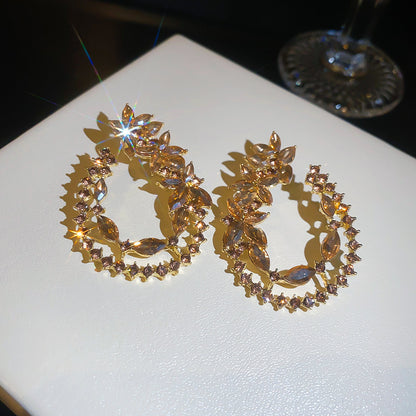 Gold Water Droplets Stud Earrings For Women Featuring Alloy And 304 Stainless Steel With Rhinestone Inlay