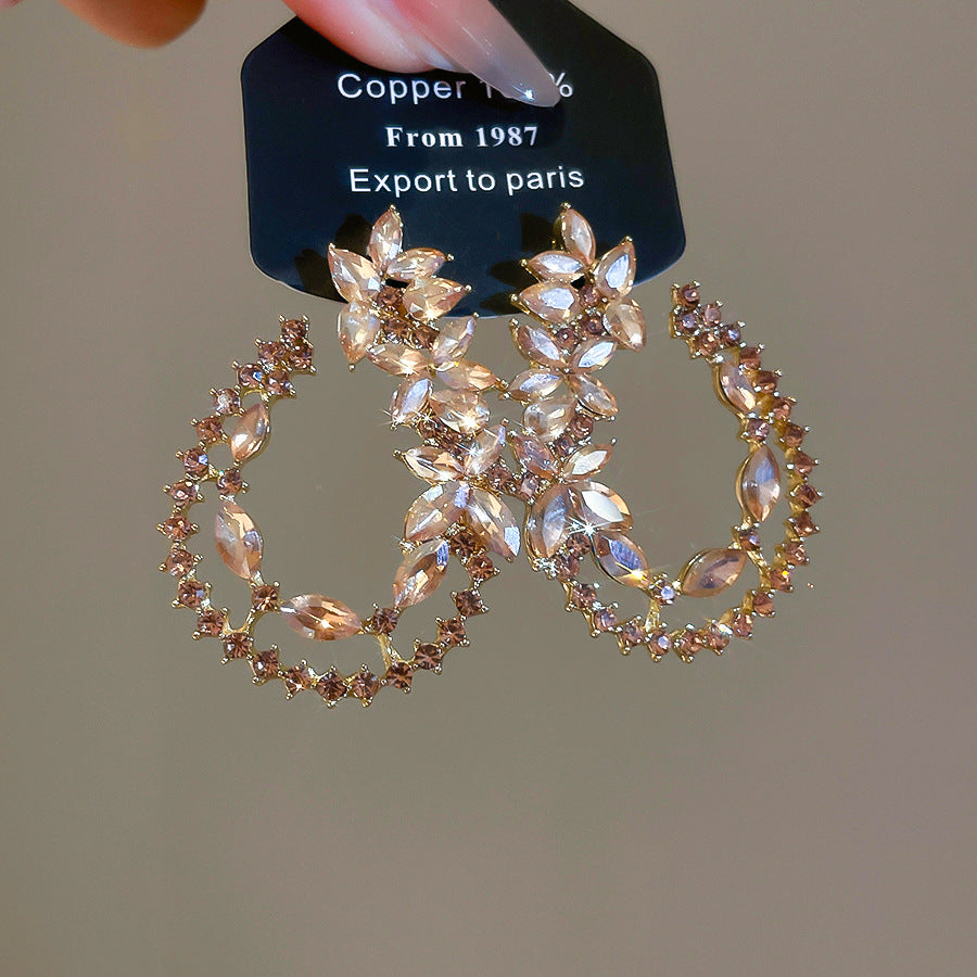 Gold Water Droplets Stud Earrings For Women Featuring Alloy And 304 Stainless Steel With Rhinestone Inlay