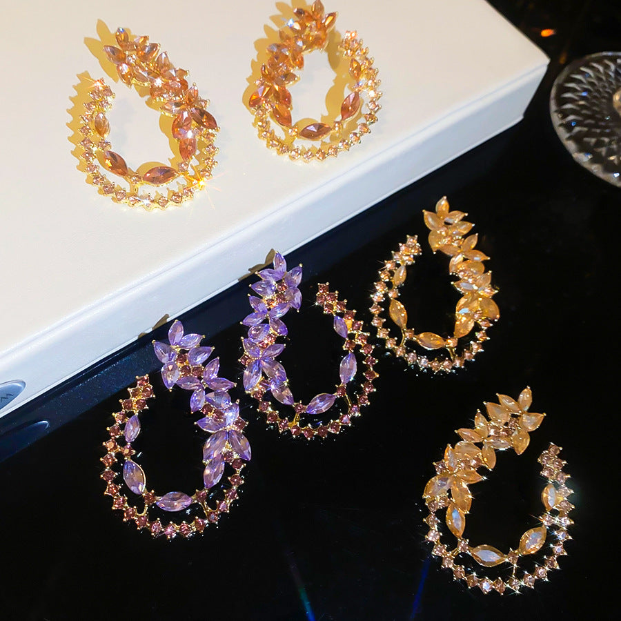 Gold Water Droplets Stud Earrings For Women Featuring Alloy And 304 Stainless Steel With Rhinestone Inlay