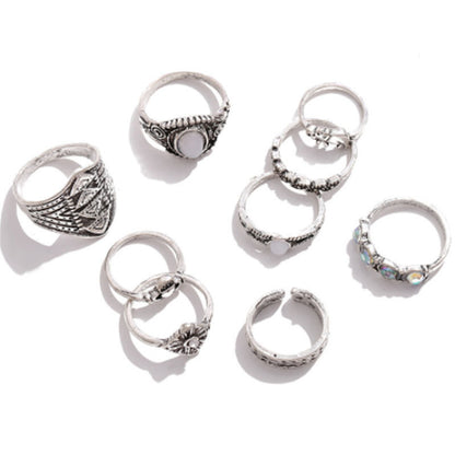 9 Pieces Geometric Rings For Women In Ethnic Style, Alloy Material With Electroplated Finish