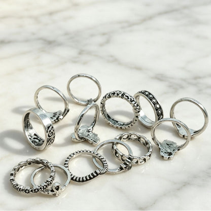 Unisex Crown Rings Set Of 13 Pieces Featuring Electroplated Alloy With Vintage Style