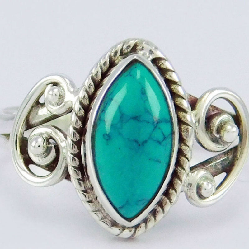 Unisex Geometric Alloy Ring With Turquoise Inlay, Electroplated Finish Featuring Vintage Style