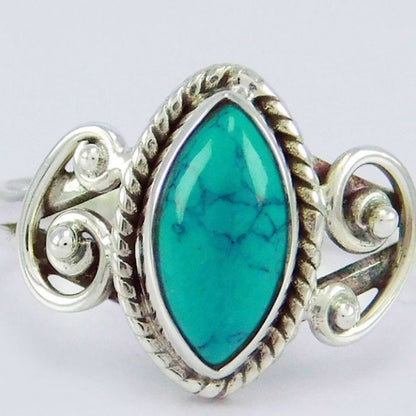 Unisex Geometric Alloy Ring With Turquoise Inlay, Electroplated Finish Featuring Vintage Style