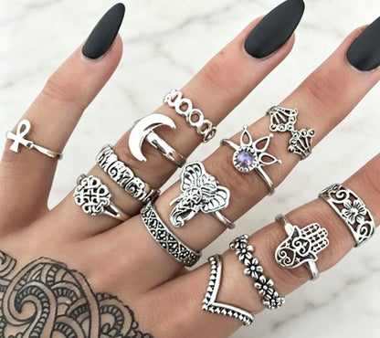 Unisex Crown Rings Set Of 13 Pieces Featuring Electroplated Alloy With Vintage Style