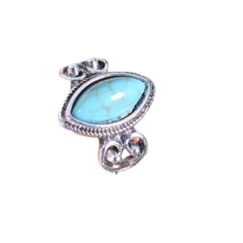 Unisex Geometric Alloy Ring With Turquoise Inlay, Electroplated Finish Featuring Vintage Style