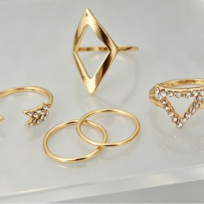 For Women 5 Pieces Gold Arrow Rings Featuring Electroplated Alloy And Rhinestones Inlay