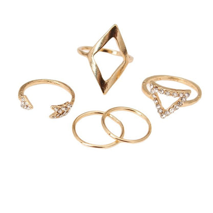 For Women 5 Pieces Gold Arrow Rings Featuring Electroplated Alloy And Rhinestones Inlay