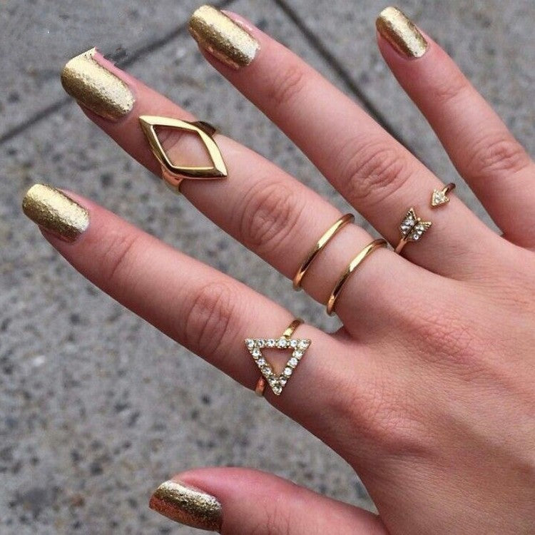 For Women 5 Pieces Gold Arrow Rings Featuring Electroplated Alloy And Rhinestones Inlay