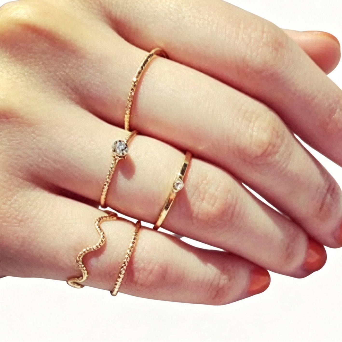 Waves For Women 5 Pieces Set Wave Rings In Gold Featuring Electroplated Alloy Material