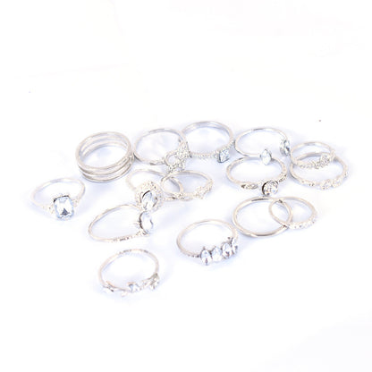 15 Pieces Bohemian Heart Shape Rings For Women, Alloy With Rhinestones, Electroplated Finish