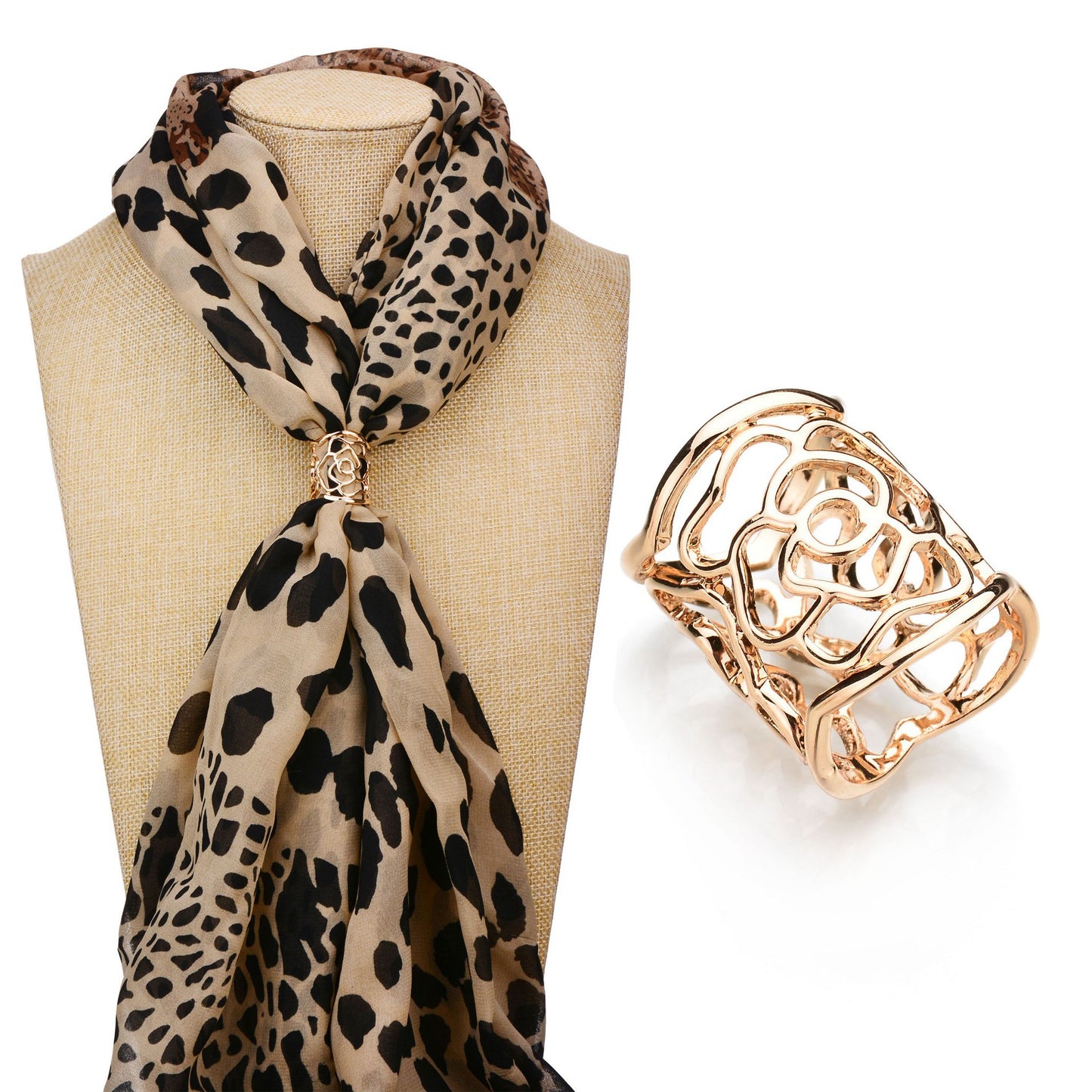 Rose Scarf Ring For Women In Gold Alloy, Elegant Accessory To Enhance Your Style