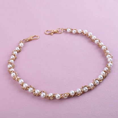 Men's Hip-Hop Metal Waist Chain With Pearl Detail In Gold