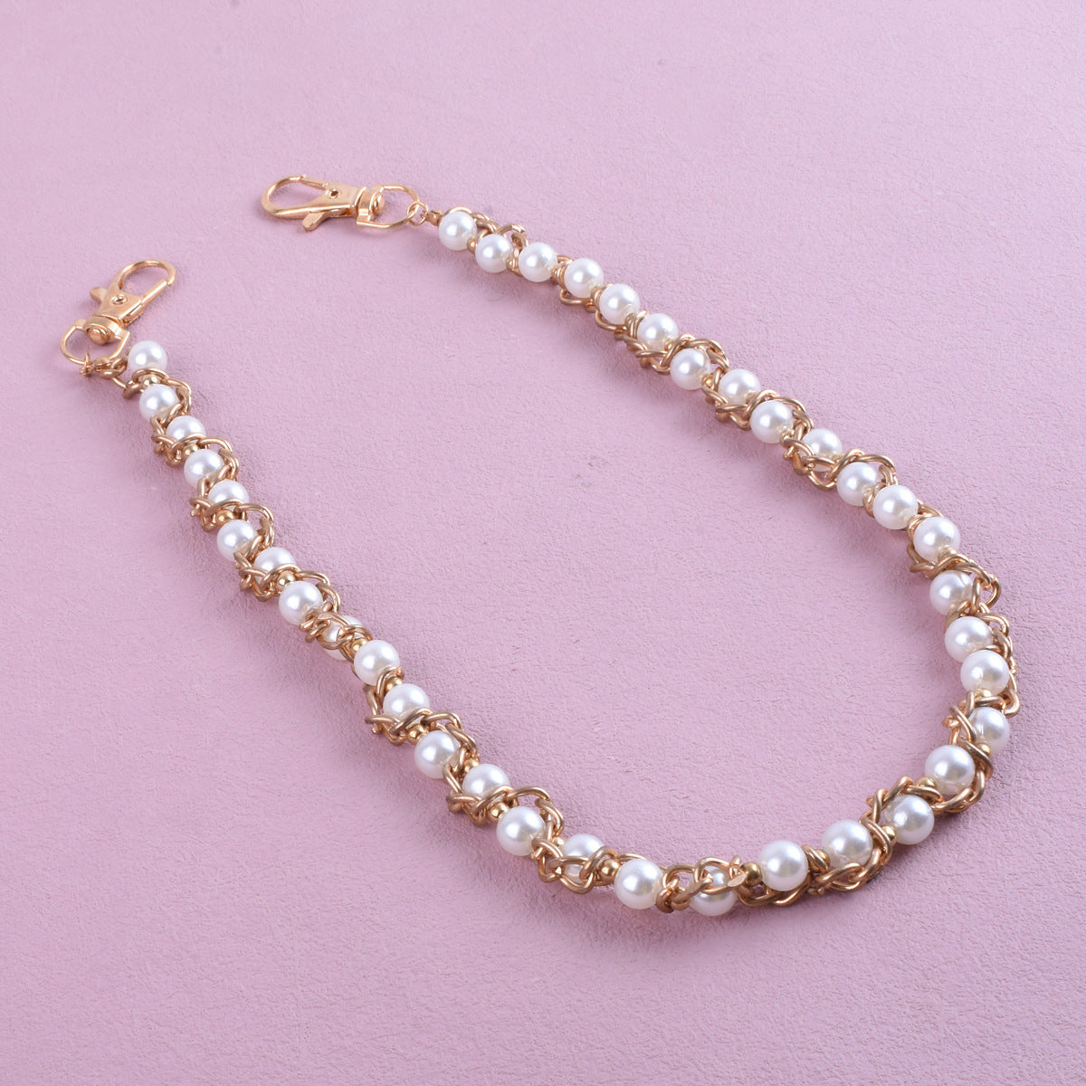 Men's Hip-Hop Metal Waist Chain With Pearl Detail In Gold