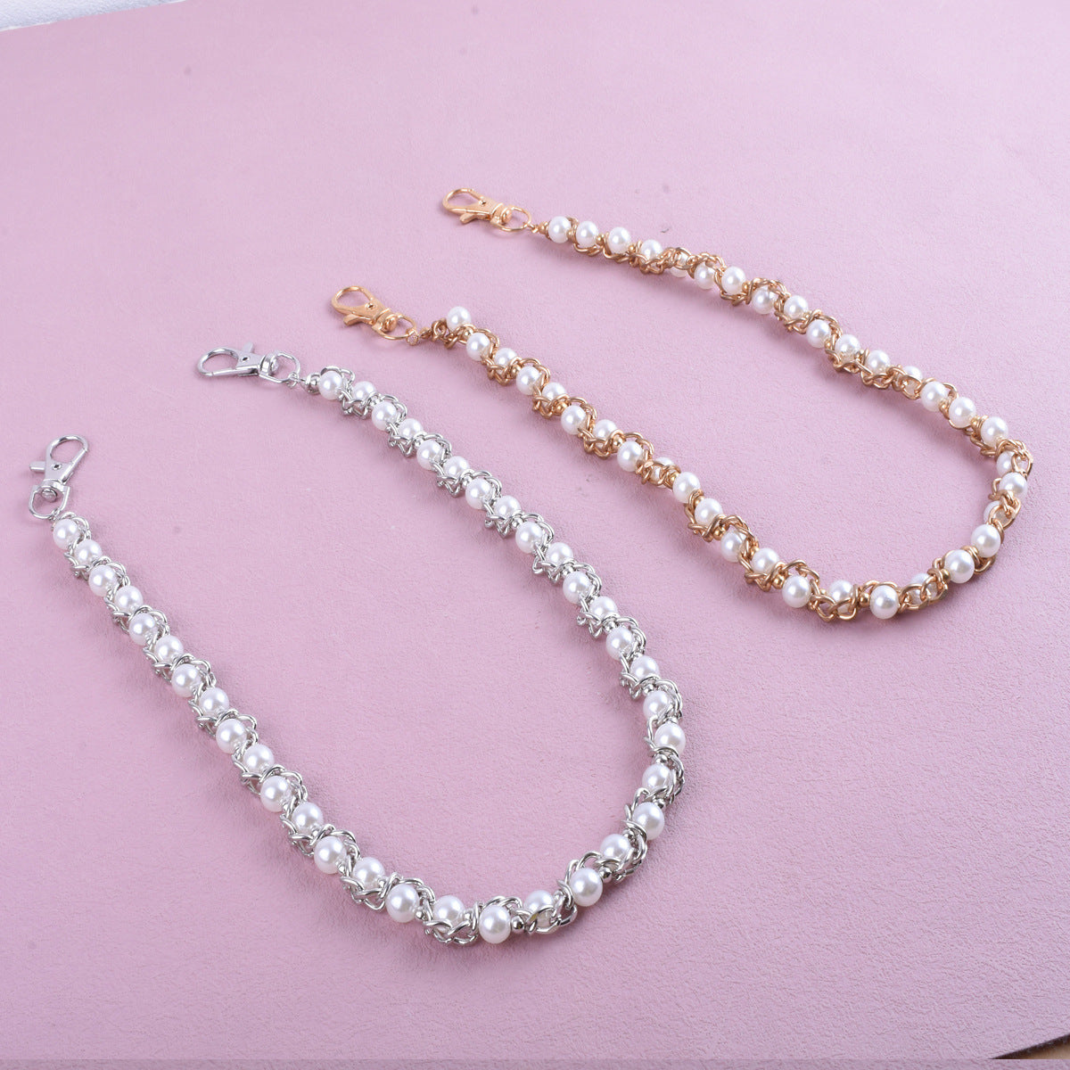 Men's Hip-Hop Metal Waist Chain With Pearl Detail In Gold