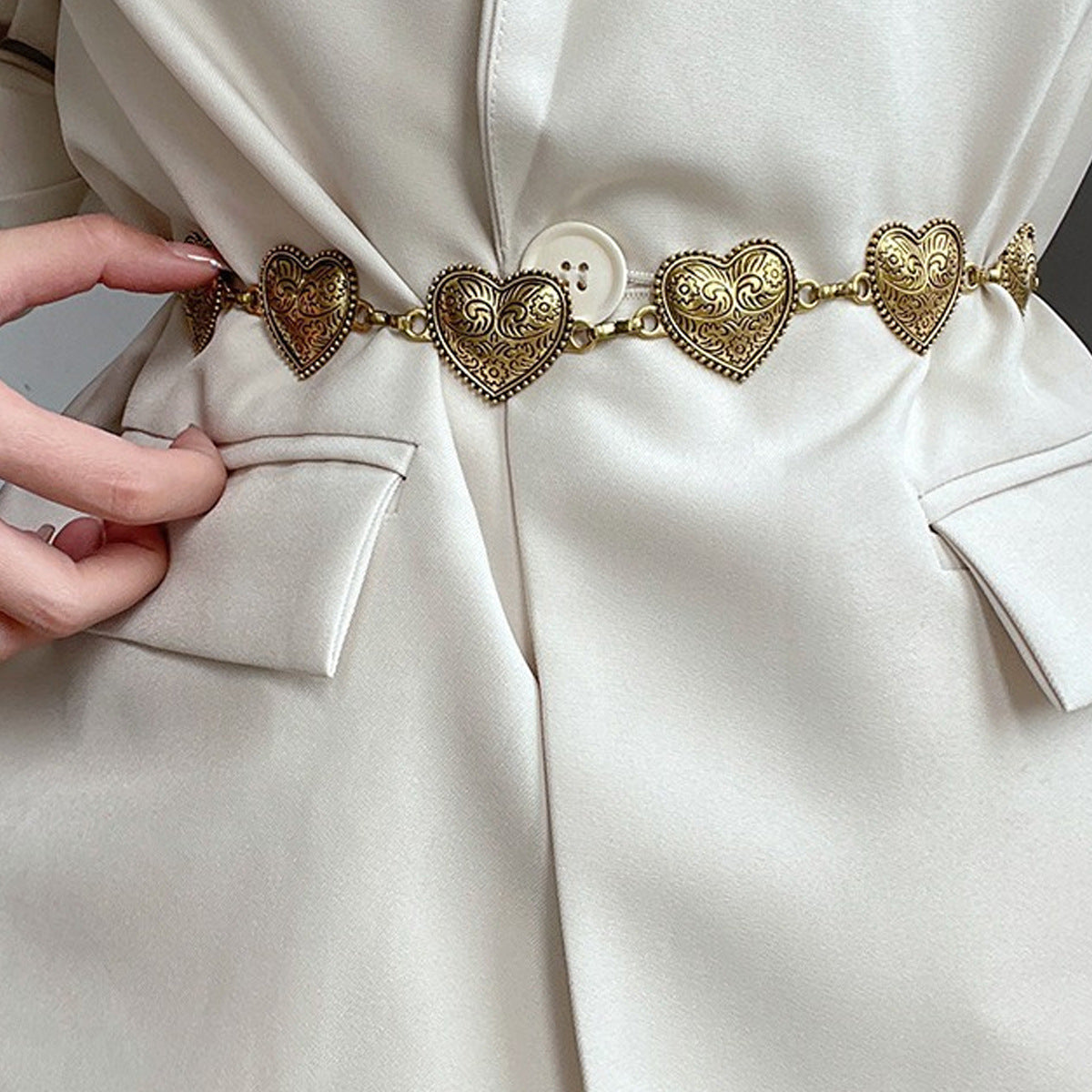 Original Design Heart Shape Waist Chain For Women In Silver Metal