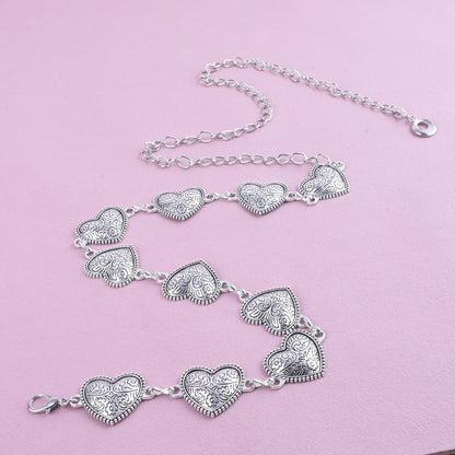 Original Design Heart Shape Waist Chain For Women In Silver Metal