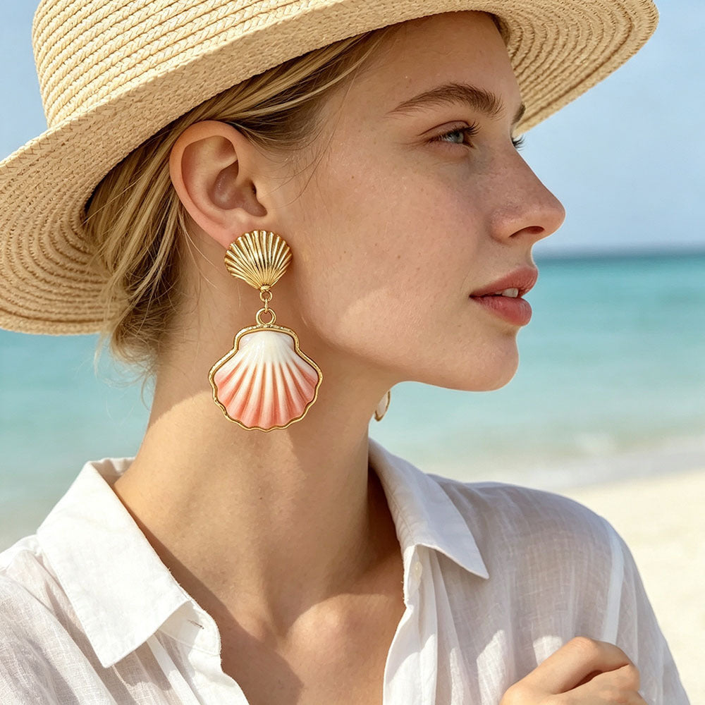 Sweet Flowers Enamel Earrings For Women In Colour With Resin And Shell Inlay