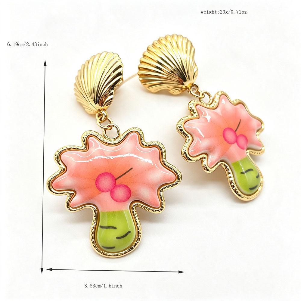 Sweet Flowers Enamel Earrings For Women In Colour With Resin And Shell Inlay