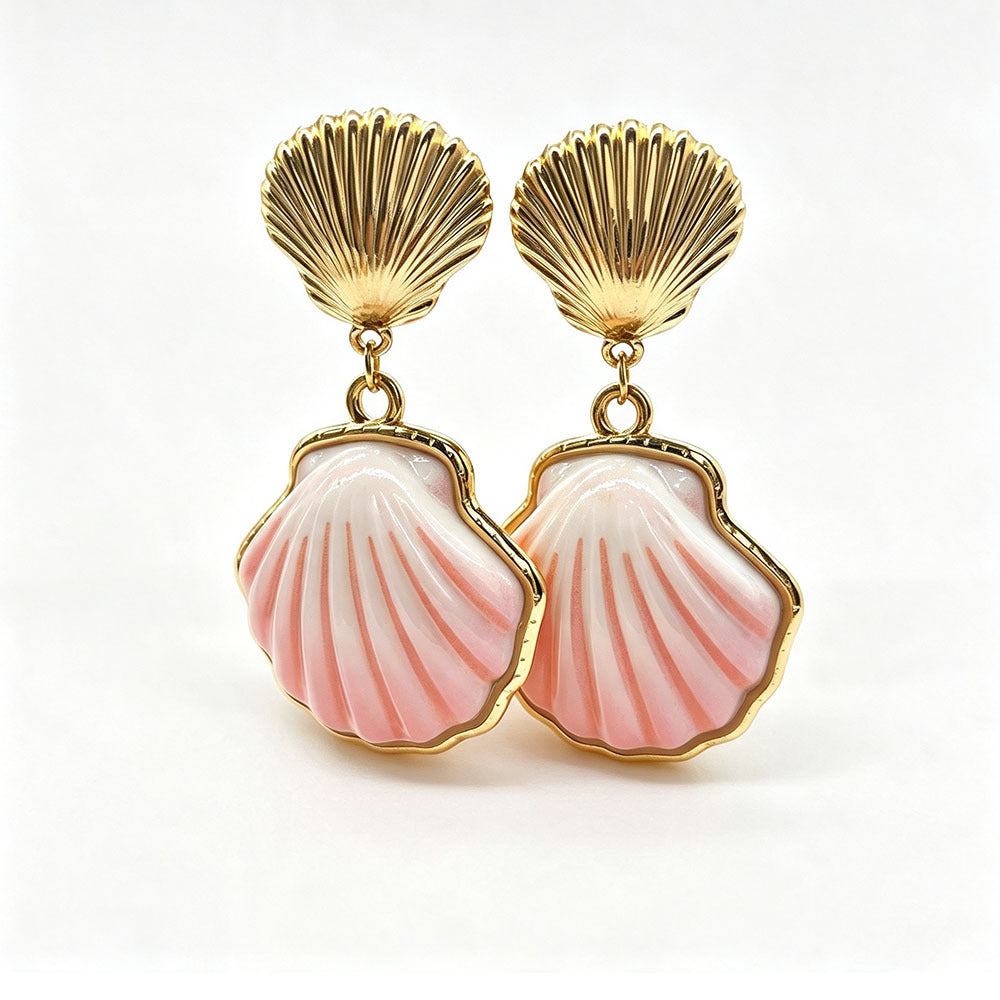 Sweet Flowers Enamel Earrings For Women In Colour With Resin And Shell Inlay