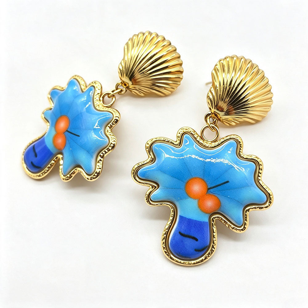 Sweet Flowers Enamel Earrings For Women In Colour With Resin And Shell Inlay